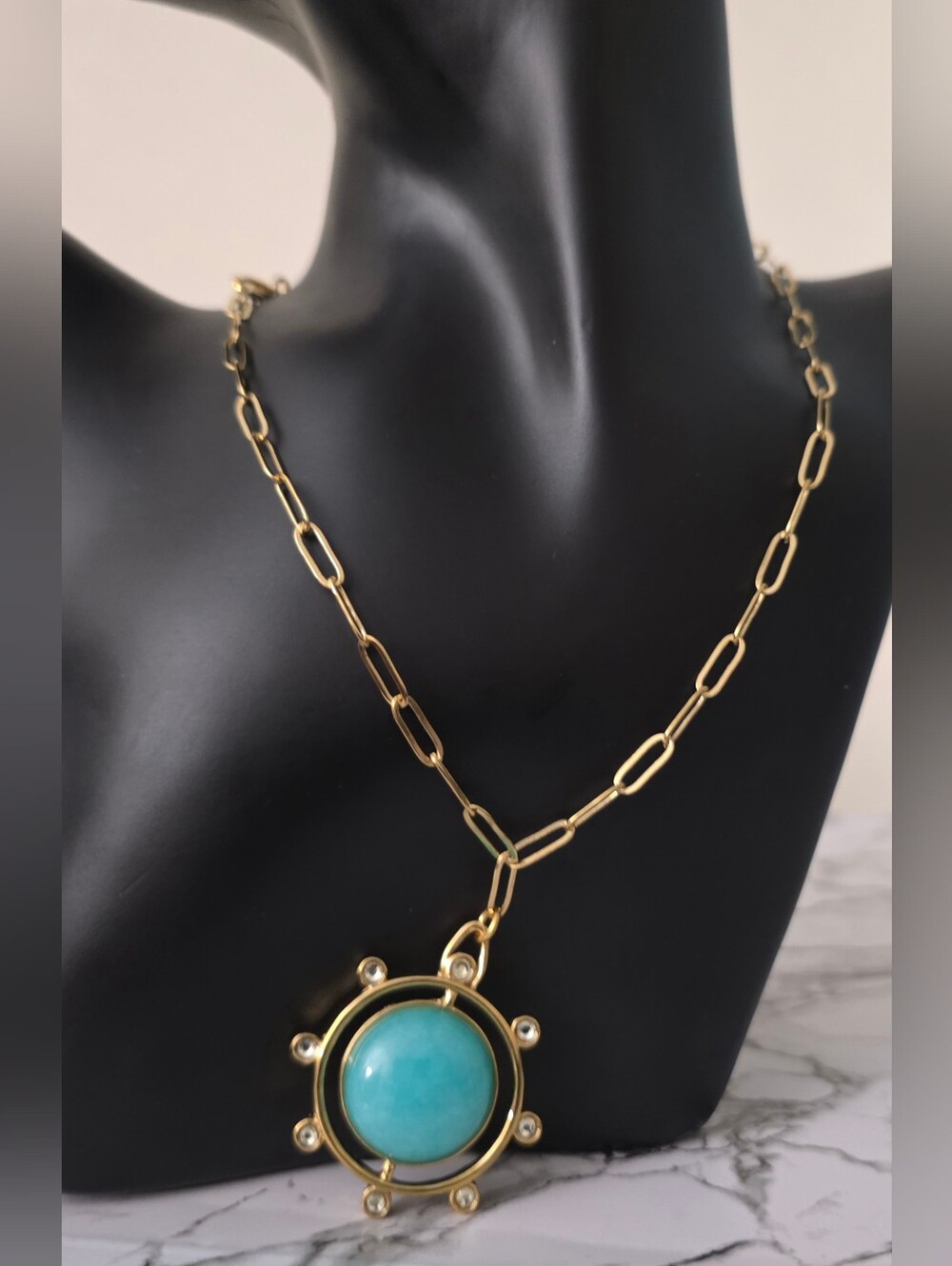 Gold Chain Necklace with Turquoise Pendant - Women's Jewelry